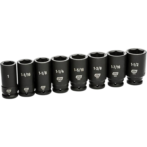 8 Piece 3/4" Drive 6 Point SAE Deep Impact Socket Set 84036