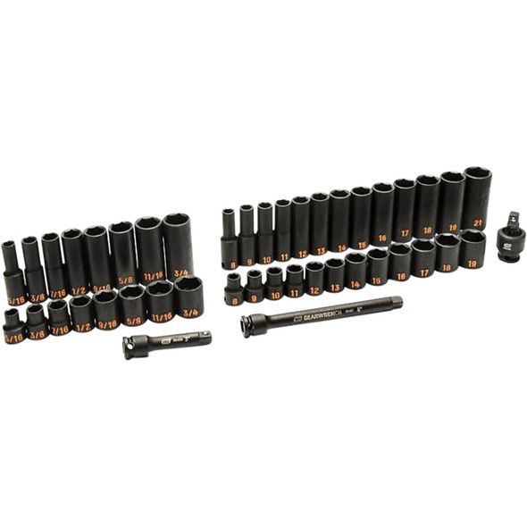 44 Piece 3/8" Drive 6 Point Standard & Deep Impact SAE/Metric Hi-Viz Socket Set 84916H