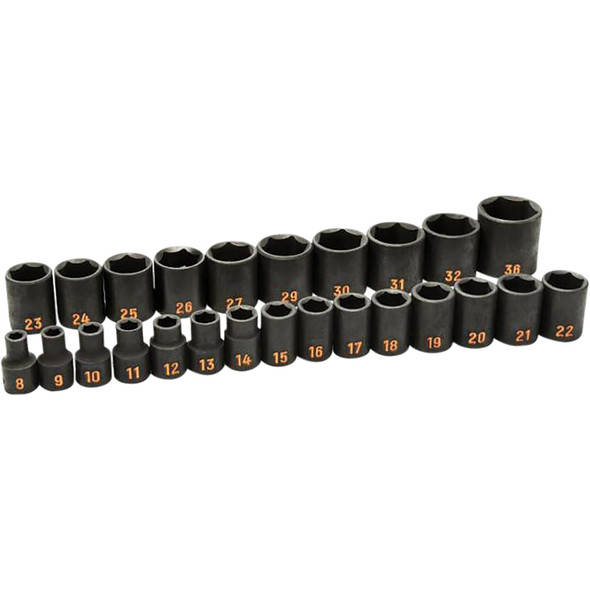 25 Piece 1/2" Drive 6 Point Metric Hi-Viz Impact Socket Set 84933H