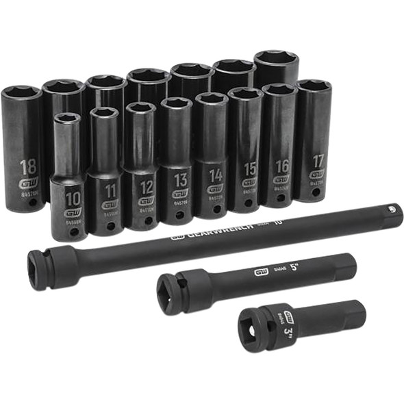 18 Piece 1/2" Drive Deep Metric Impact Socket Set 89096