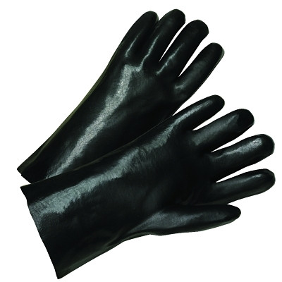 PVC Coated Gloves, Standard Smooth Grip, Cotton-Knit Interlock Lining, 12 in, Large, Black Pack of 12