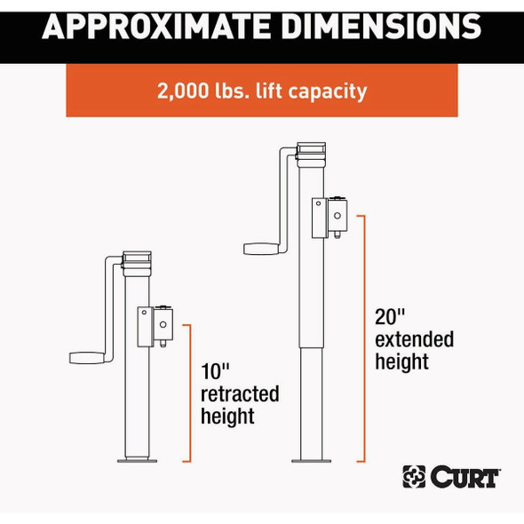 CURT 2000 Lb. Sidewind Pipe-Mount Swivel Trailer Jack, 10 In. Travel