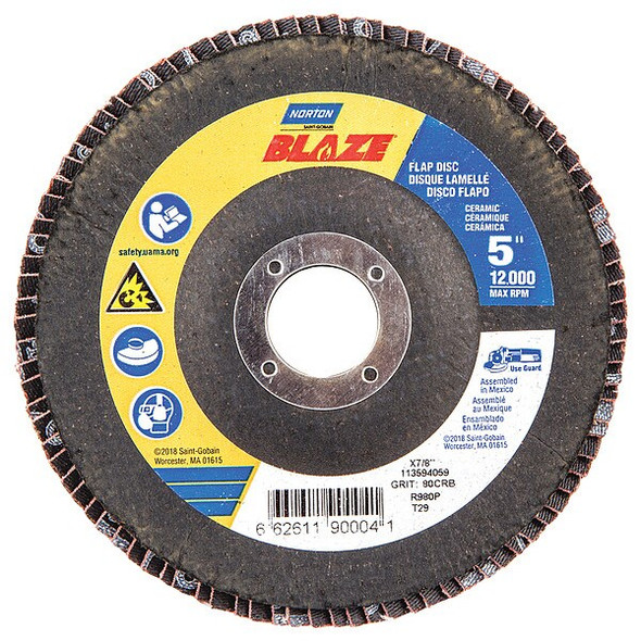 Norton Abrasives Flap Disc,5 In x 80 Grit,7/8 66261190004