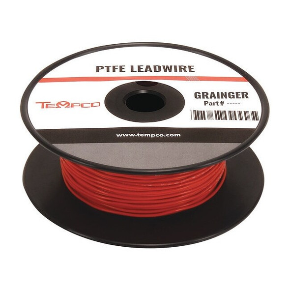 Tempco High Temp Lead Wire, PTFE, 20 AWG, Red, 100 ft LDWR-1054