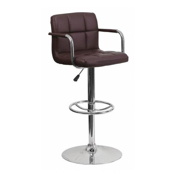 Brown Quilted Vinyl Barstool, Adj Height, Frame Material: Metal