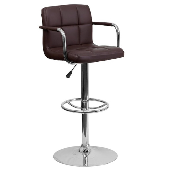 Brown Quilted Vinyl Barstool, Adj Height, Frame Material: Metal  CH-102029-BRN-GG