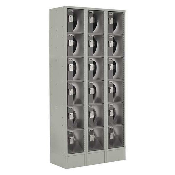 Box Locker, 36 in W, 18 in D, 82 in H, (3) Wide, (6) Tier, Gray