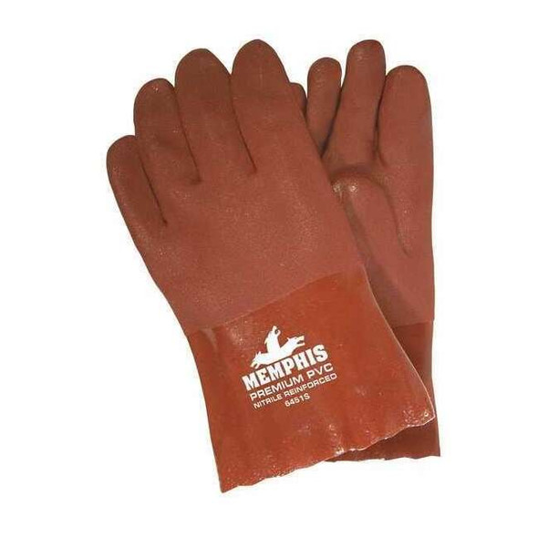 6451S Chemical Resistant Gloves, PVC, 10 in L, Not Rated, Red, L, 12 PK