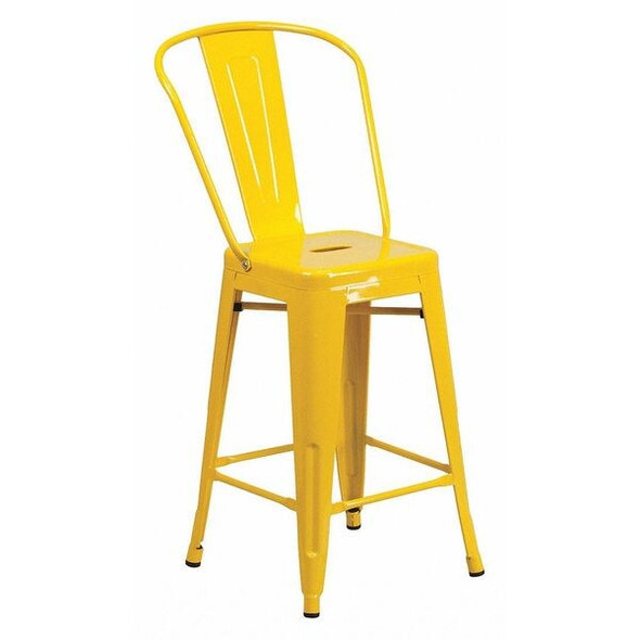 24" High Yellow Metal Counter Height Stool w/Back