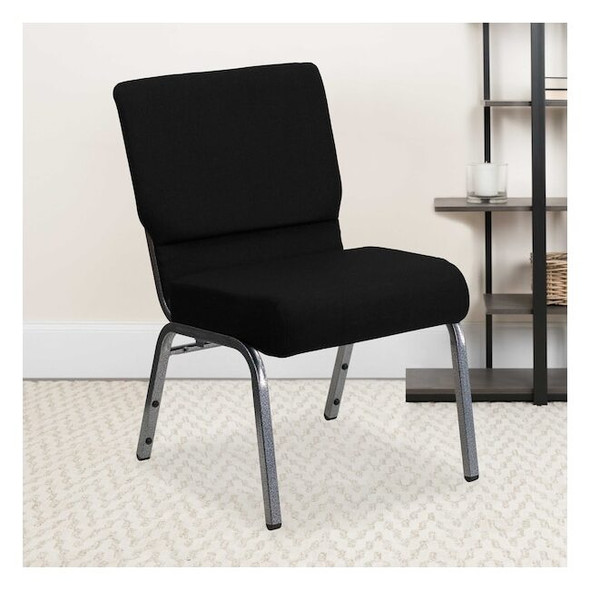 Flash Furniture Black Fabric Church Chair,PK4 4-XU-CH0221-BK-SV-GG