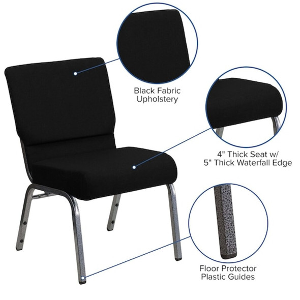 Flash Furniture Black Fabric Church Chair,PK4 4-XU-CH0221-BK-SV-GG