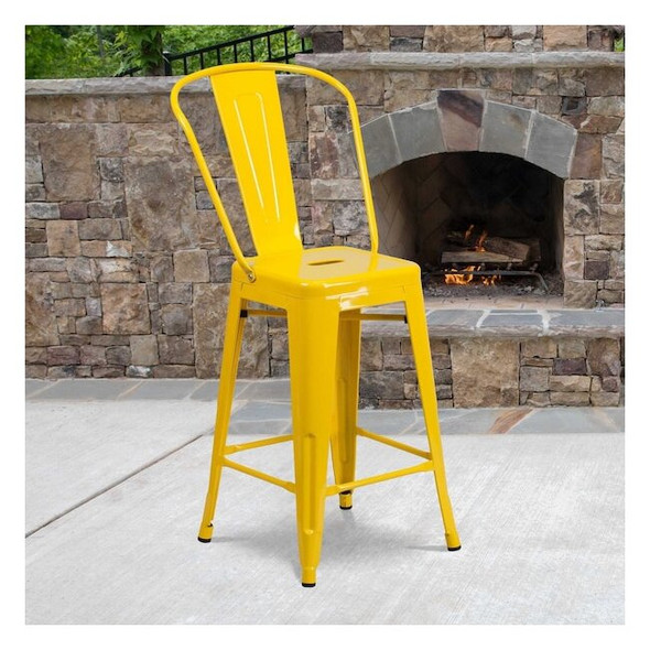 4PK 24"H Yellow Metal Counter Height Stool w/Back