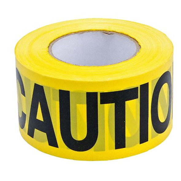 Barricade Tape, Caution, Yellow, 3 in Wide x 200 ft Length, Polyethylene, 3 mil