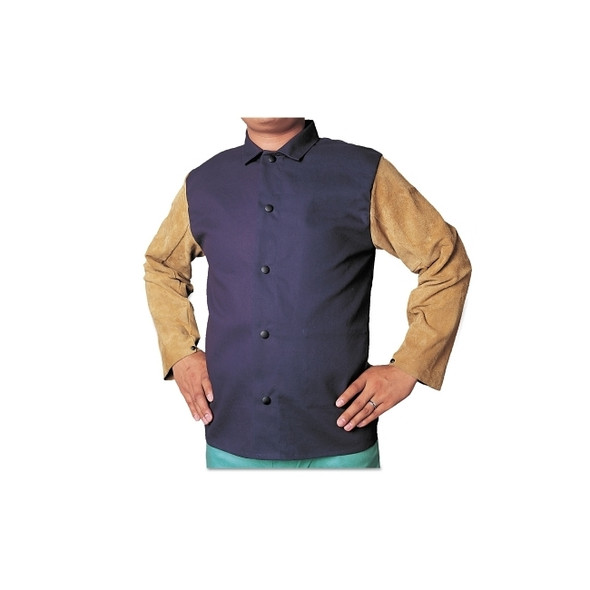 Leather/FR Sateen Combo Jacket, Medium, Blue/Tan