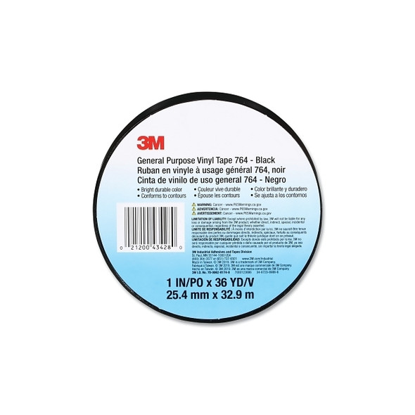 General Purpose Vinyl Tape 764, 1 in x 36 yd x 5 mil, Black Pack of 36