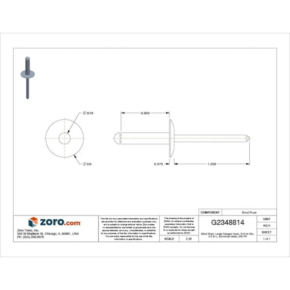 Blind Rivet, Flanged Head, 3-16 in Dia., 51-64 in L, Aluminum Body, 250 PK  AD610ABSLF200