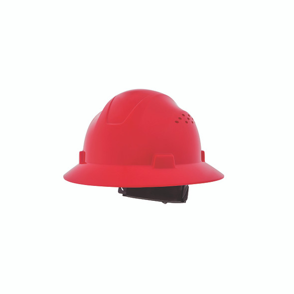 Advantage Series Full Brim Vented and Non-Vented Hard Hat, 4 pt Rapid Dial, Vented, Red
