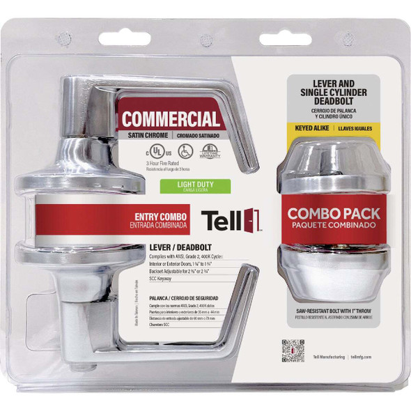 Tell Commercial Cortland Satin Chrome Entry Lever & Deadbolt Pack CL103948