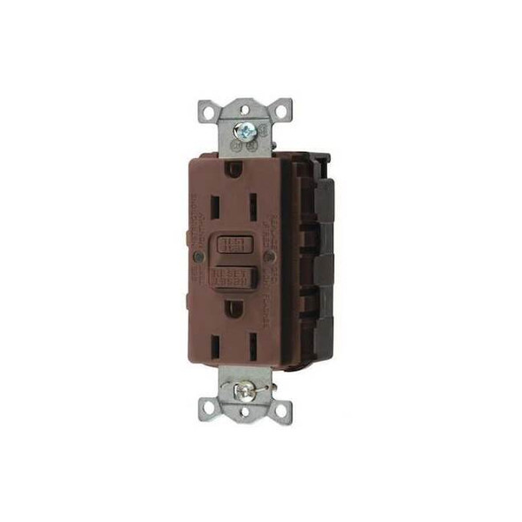 Hubbell Wiring Device-Kellems GFCI Receptacle,15A,125VAC,5-15R,Brown SNAPGF15GRY