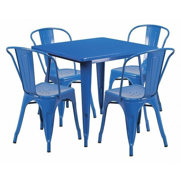 Square Blue Metal Table Set,31.5SQ, 31.5" W, 31.5" L, 29.5" H, Metal, Blue