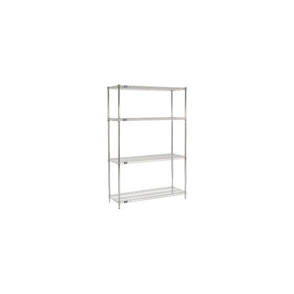 Nexel 4 Shelf Chrome Wire Shelving Unit Starter 54""W x 18""D x 96""H