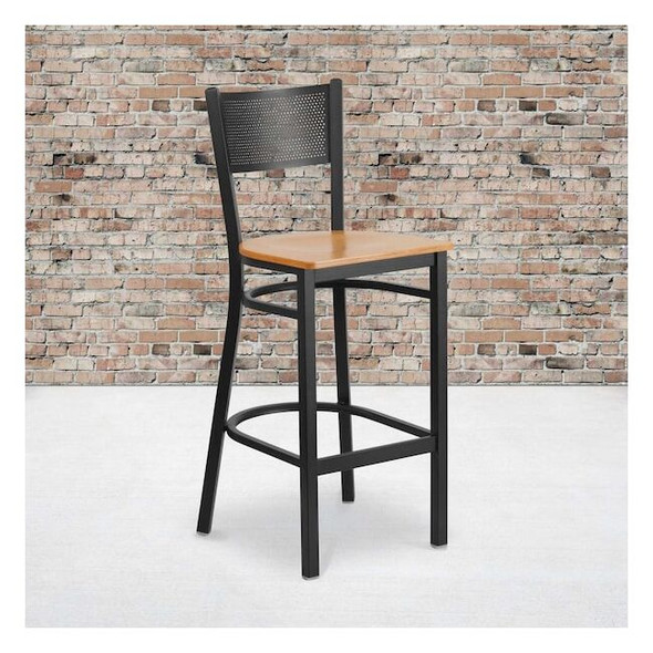 Flash Furniture Black Grid Stool-Nat Seat,PK2 2-XU-DG-60116-GRD-BAR-NATW-GG