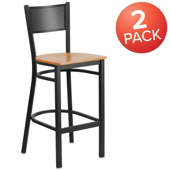 Flash Furniture Black Grid Stool-Nat Seat,PK2 2-XU-DG-60116-GRD-BAR-NATW-GG
