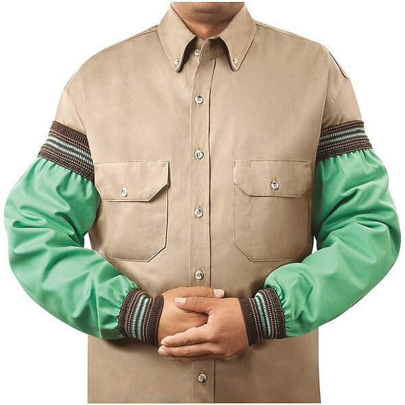 Flame-Resistant Sleeve, Cotton, 23 in Length, Green, Elastic Cuff