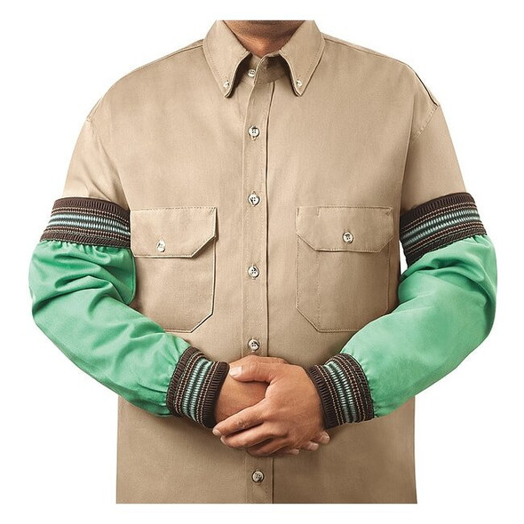 Flame-Resistant Sleeve, Cotton, 18 in Length, Green, Elastic Cuff