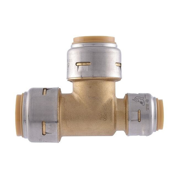 Sharkbite Tee, Brass, Push-Fit 3/4", 1/2", 1/2" UR444A
