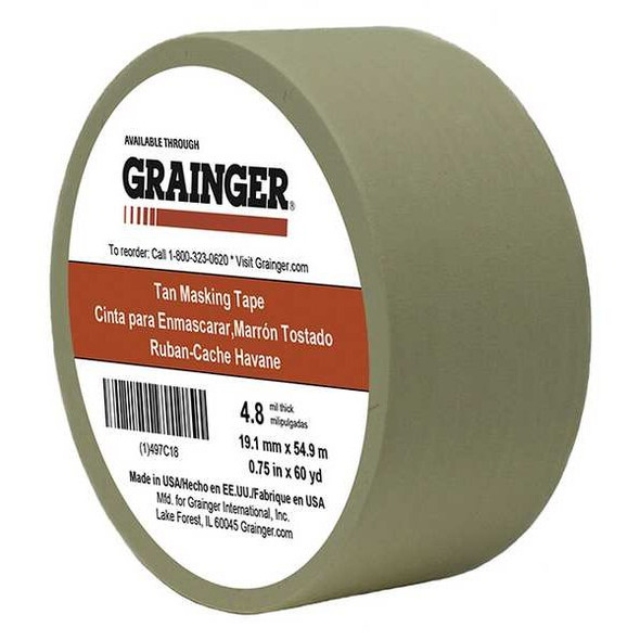 Masking Tape, 3/4 in W x 60 yd L, 4.8 mil Thick, Tan, Rubber Adhesive