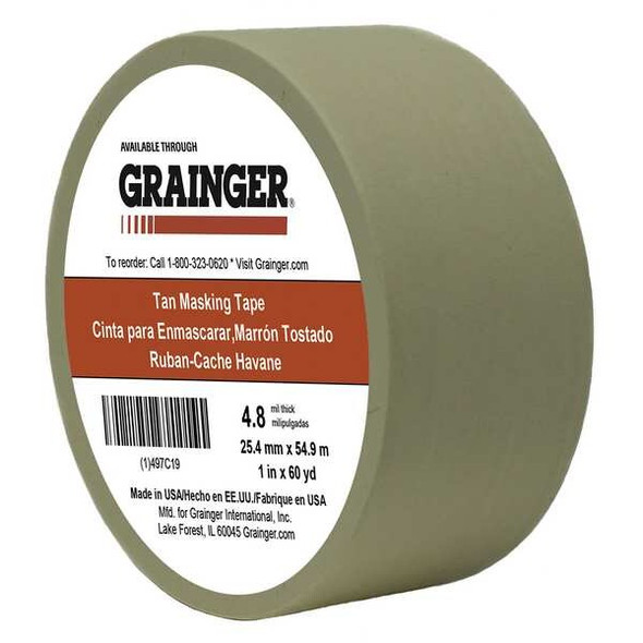 Masking Tape, 1 in W x 60 yd L, 4.8 mil Thick, Tan, Rubber Adhesive