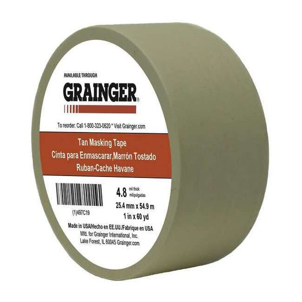 Masking Tape, 1 in W x 60 yd L, 4.8 mil Thick, Tan, Rubber Adhesive