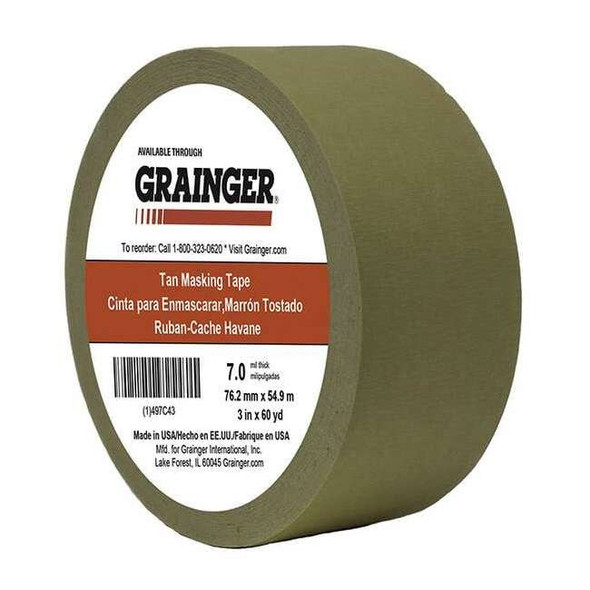 Masking Tape, 3 in W x 60 yd L, 7 mil Thick, Tan, Rubber Adhesive