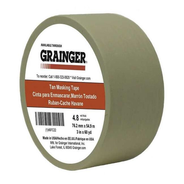 Masking Tape, 3 in W x 60 yd L, 4.8 mil Thick, Tan, Rubber Adhesive
