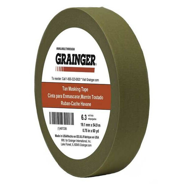 Masking Tape, 3/4 in W x 60 yd L, 6.3 mil Thick, Tan, Rubber Adhesive