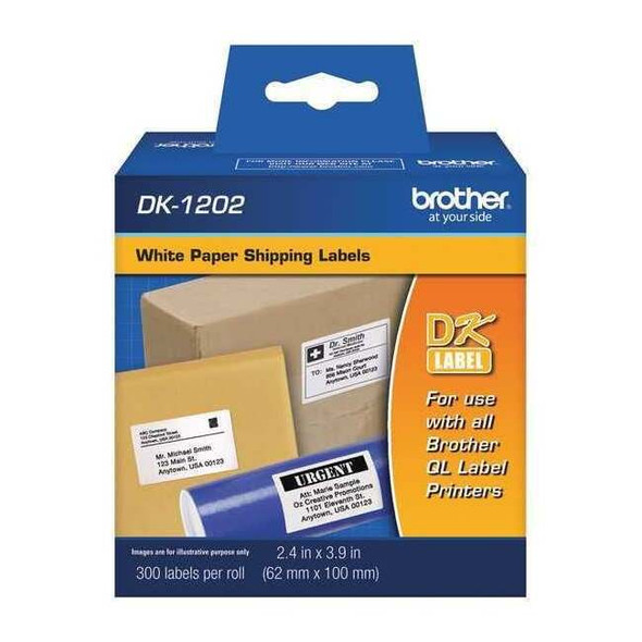 Brother Printer Label, Black/White, Labels/Roll: 300 DK1202