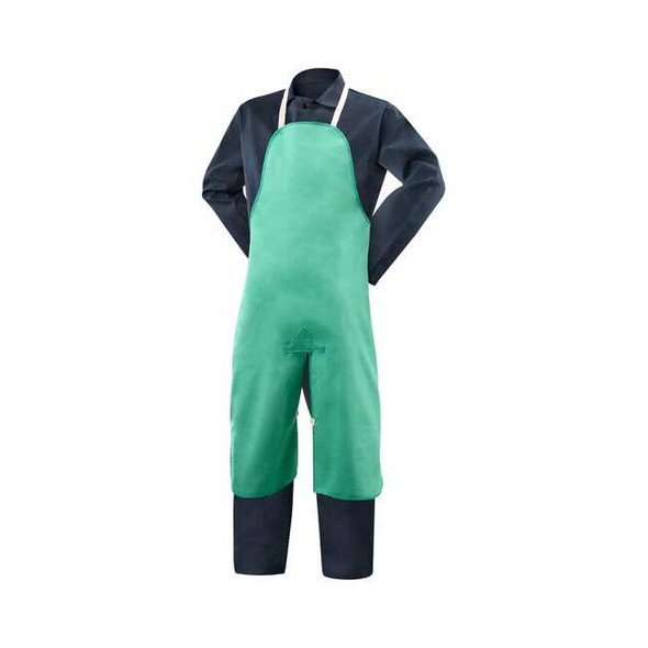 Flame Resistant Cotton Bib Apron, Cotton, 9 oz, 40 in Length, Green, Universal