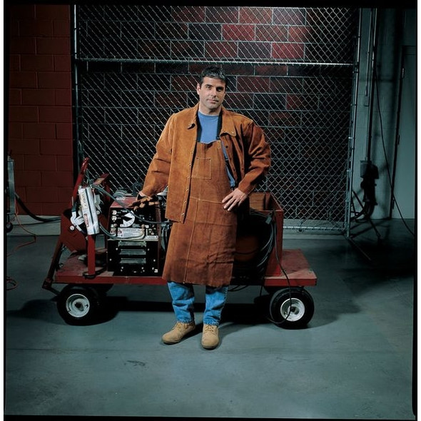 Steiner Welding Jacket, Cowhide, 3 oz, 30 in Length, Snaps Closure, 2 Pockets, Brown, M 9215-M