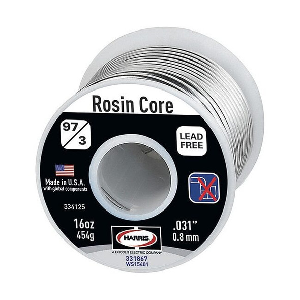 Harris Rosin Core Solder,Dia 0.031 In,1lb 331867