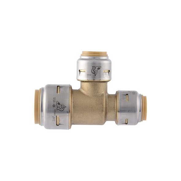 Sharkbite Tee, Brass, Push-Fit 3/4", 1/2", 1/2" UR454A