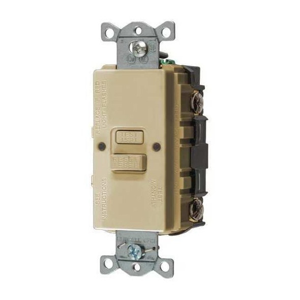 Hubbell Wiring Device-Kellems GFCI Receptacle,Ivory,Nylon,Back GFBF20I