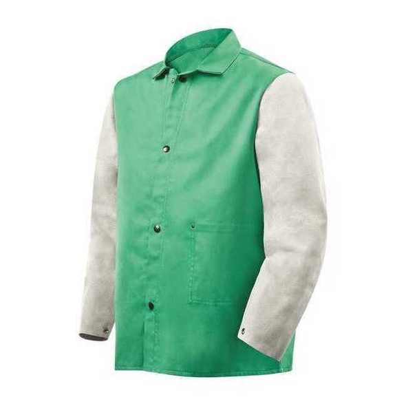 Welding Jacket, 2XL, 9 oz Cotton with Cowhide Sleeves, Snaps Closure