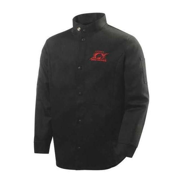 Welding Jacket, Cotton, 9 oz, 30 in Length, Snaps Closure, 2 Pockets, Black, S