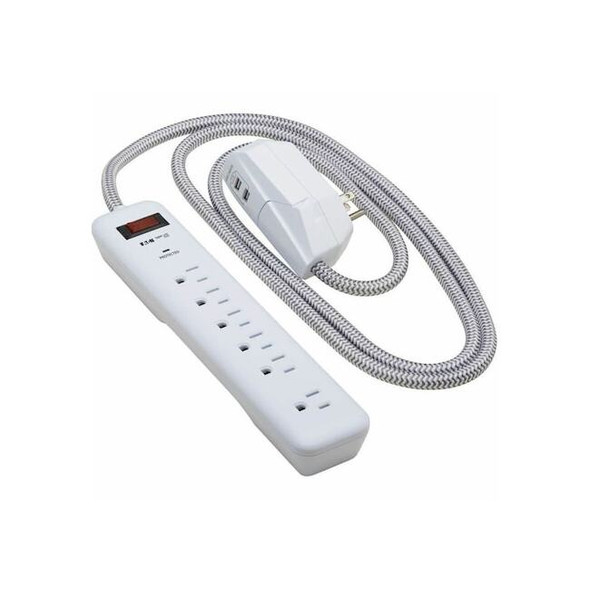 Tripp Lite Power Strip, Surge, USB, 7 5-15R, 5-15P, 6 ft., Light Gray TLP616USB