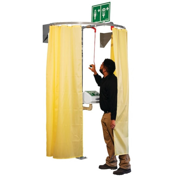 Privacy Curtain, Nylon, Steel, Yellow, For Use With, Safety Shower  Curtain-WM
