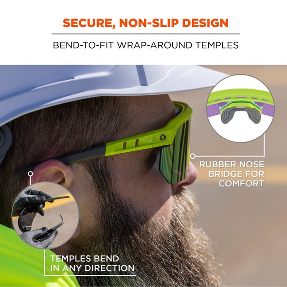 AEGIR-MI, Safety Glasses, Purple Mirror Lens, Lime Frame, Half-Frame