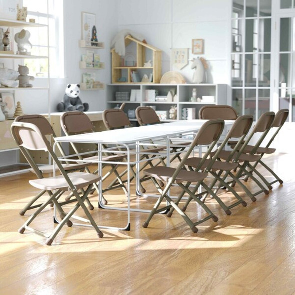 Flash Furniture Kids Brown Plastic Folding Chair,PK10 10-Y-KID-BN-GG