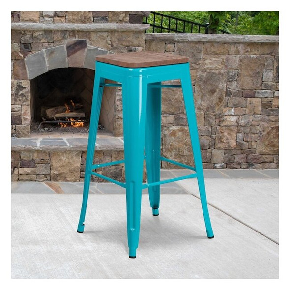 Flash Furniture No Back Metal Stool,30",Teal ET-BT3503-30-CB-WD-GG
