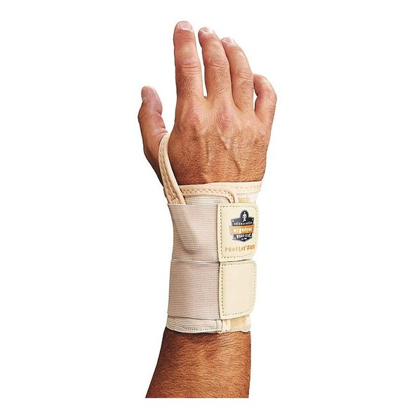 Ergodyne Wrist Support, Elastic, Double Strap, Left, Tan, Size S 4010